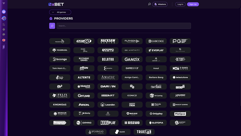0XBet Casino — Games by studio