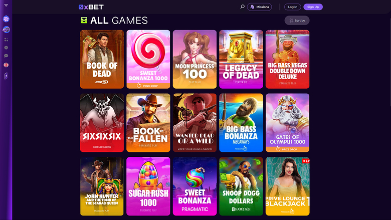 0XBet Casino — Games lobby