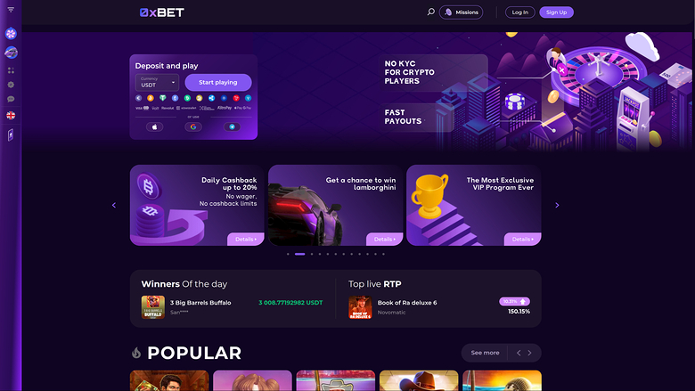 0XBet Casino — Homepage