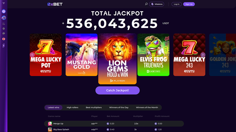 0XBet Casino — Jackpot games