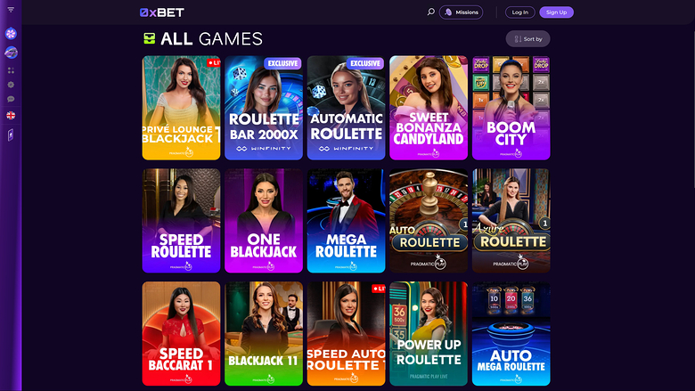0XBet Casino — Live dealer lobby
