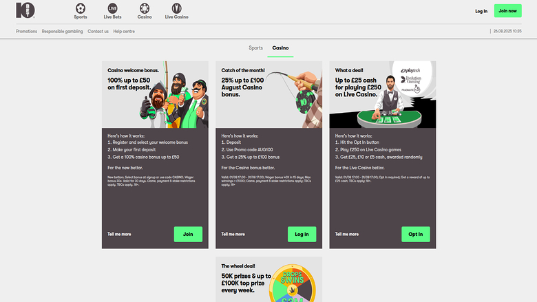 10Bet Casino — Promotions page