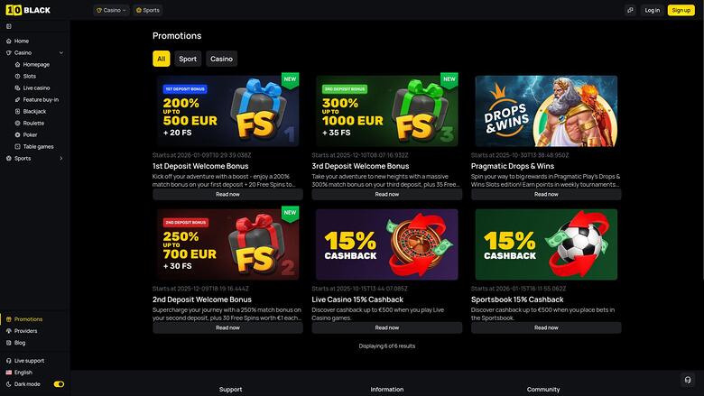 10Black Casino — Promotions page