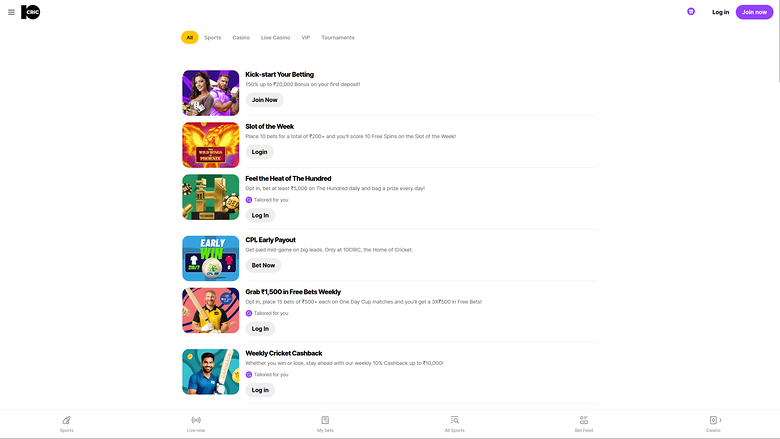 10cric Casino — Promotions page
