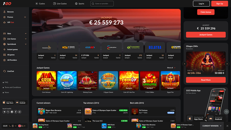 1GO Casino — Jackpot games