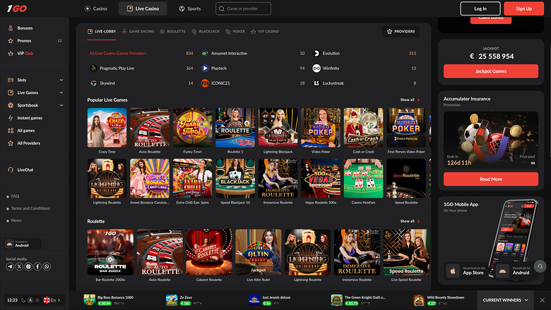1GO Casino — Live dealer lobby