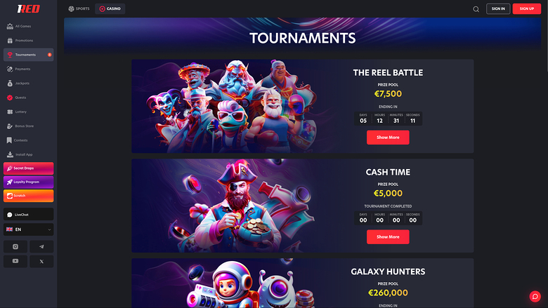 1red Casino — Tournaments