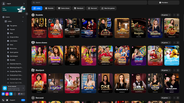 1win Casino — Live dealer lobby