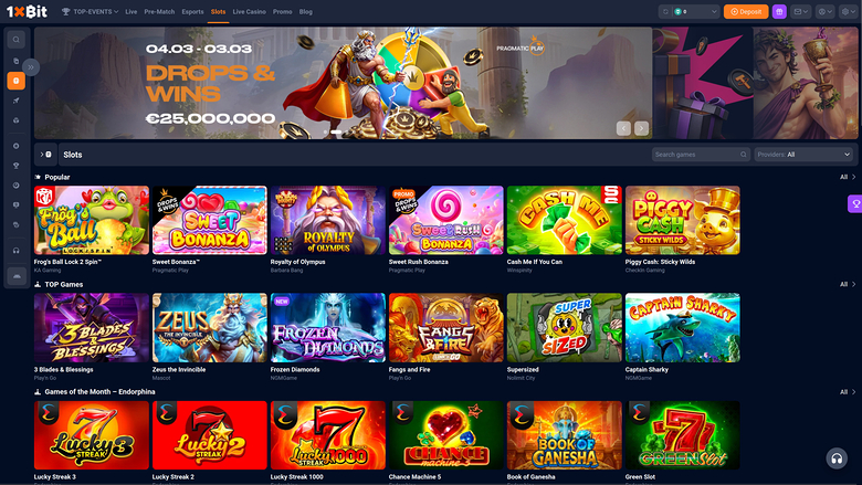 1xBit Casino — Games lobby