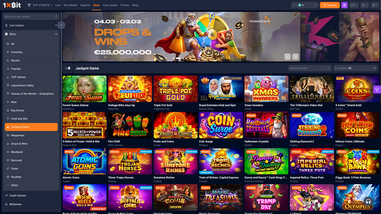 1xBit Casino — Jackpot games