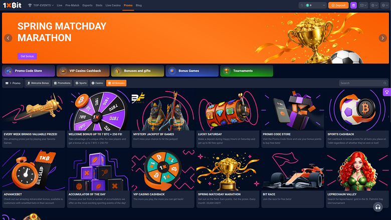 1xBit Casino — Promotions page