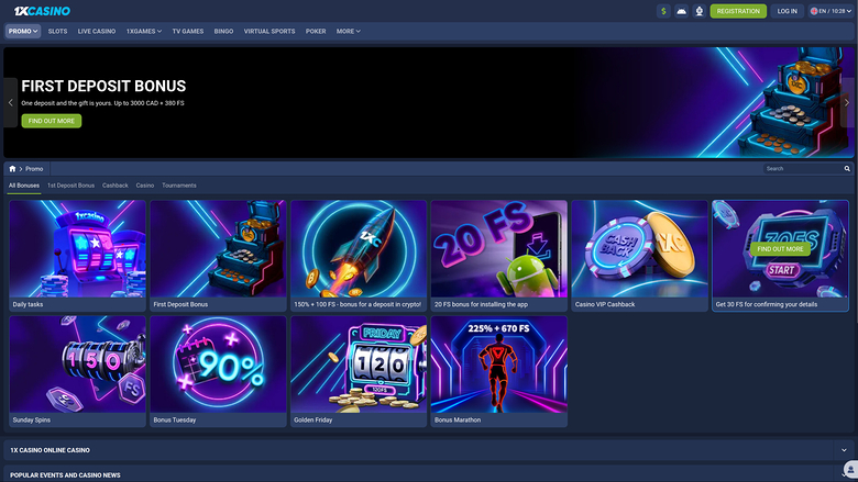 1xCasino — Promotions page