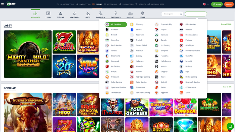 20Bet Casino — Games by studio