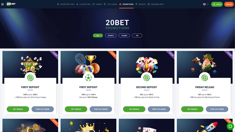 20Bet Casino — Promotions page
