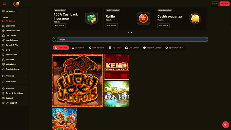 21 Grand Casino — Jackpot games
