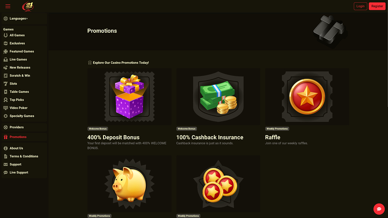 21 Grand Casino — Promotions page