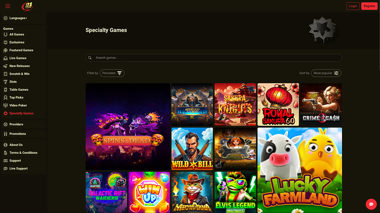 21 Grand Casino — Games lobby