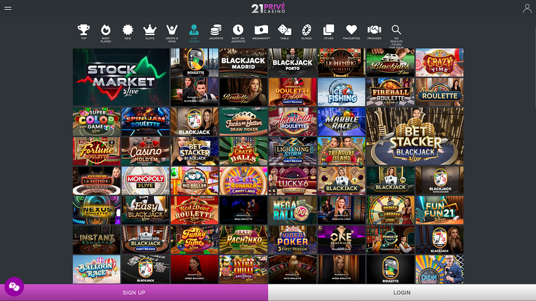 21 Prive Casino — Live dealer lobby