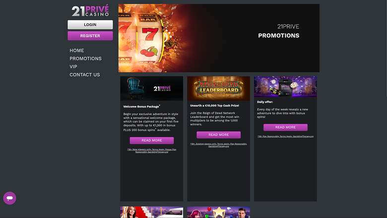21 Prive Casino — Promotions page