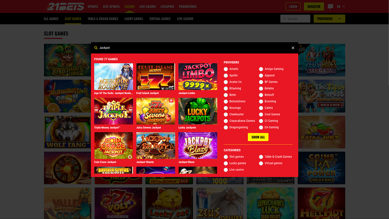 21Bets — Jackpot games