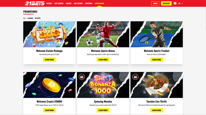 21Bets — Promotions page