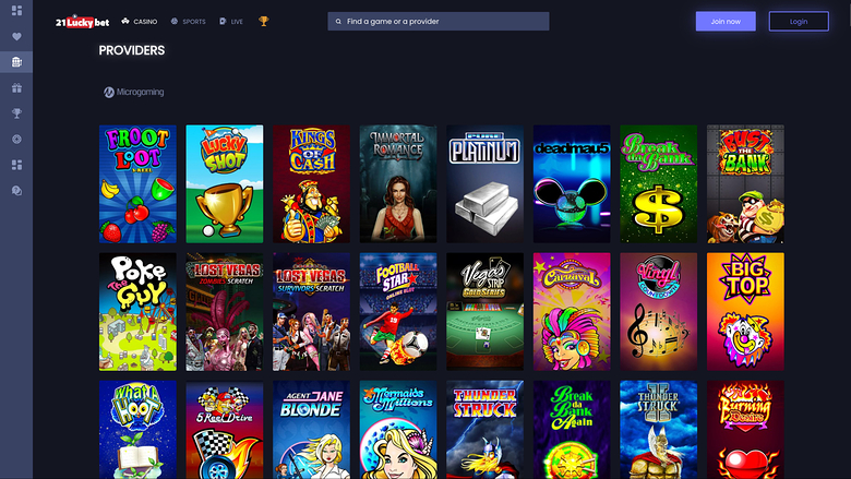 21LuckyBet Casino — Games by studio