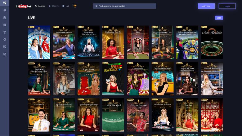 21LuckyBet Casino — Live dealer lobby