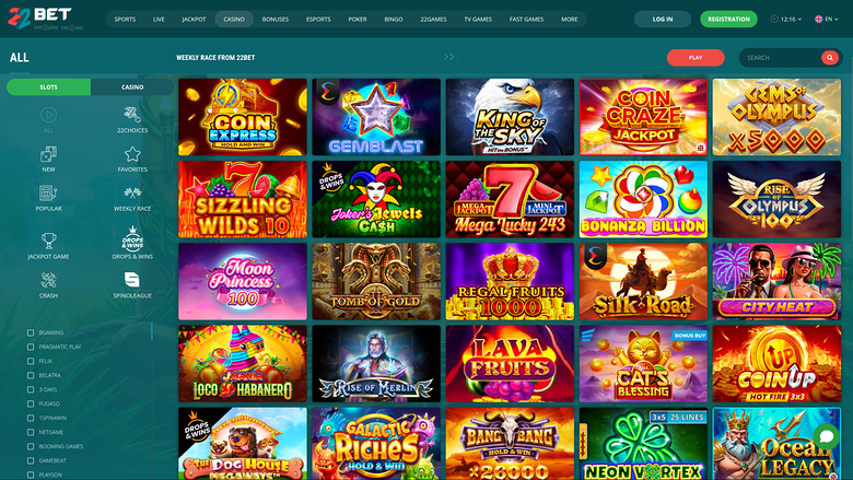 22 Bet Casino — Games lobby