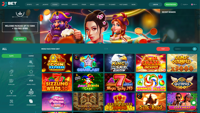22 Bet Casino — Homepage