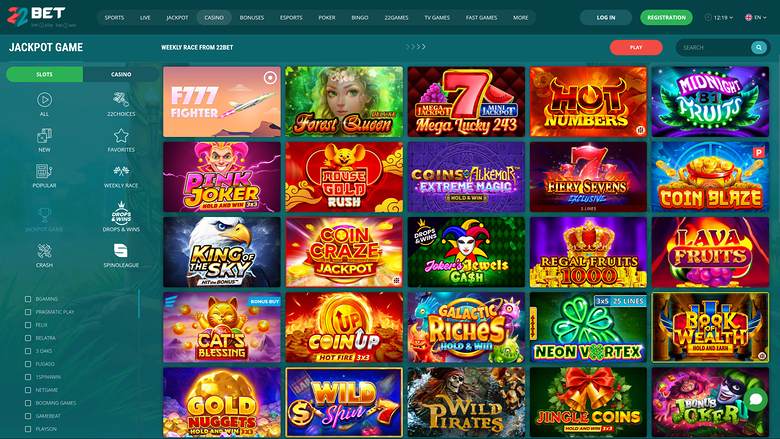 22 Bet Casino — Jackpot games