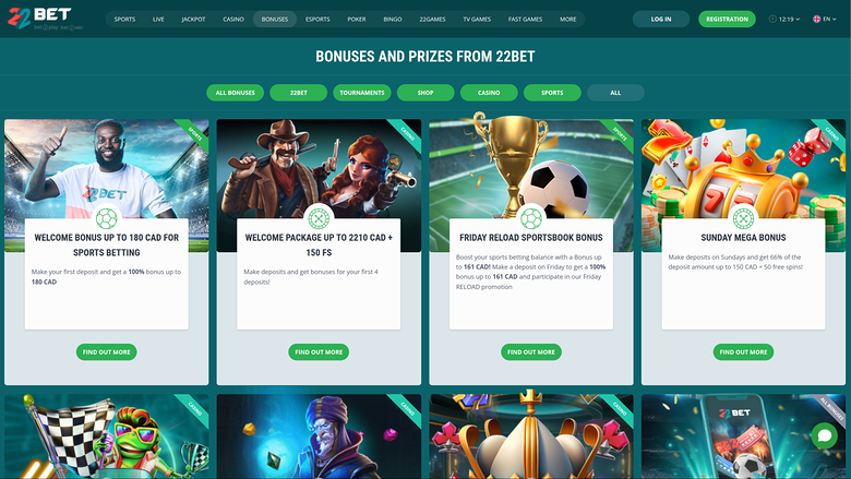 22 Bet Casino — Promotions page