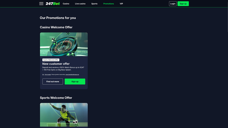 247Bet Casino — Promotions page
