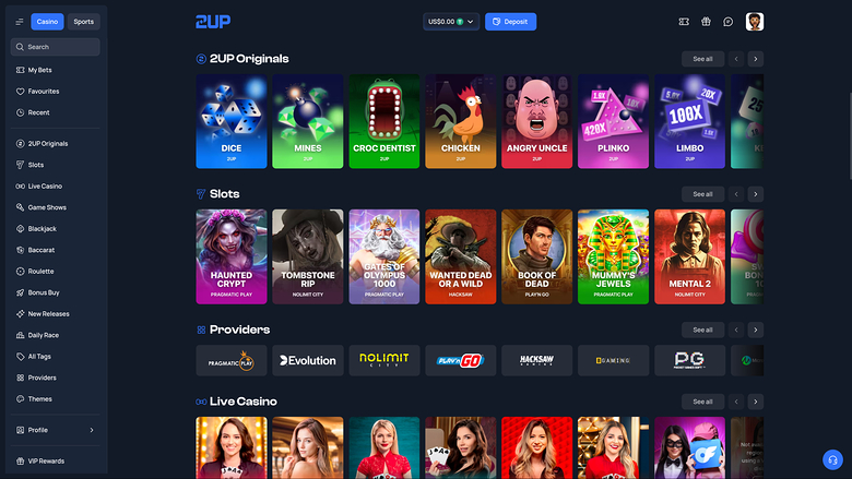 2up Casino — Games lobby