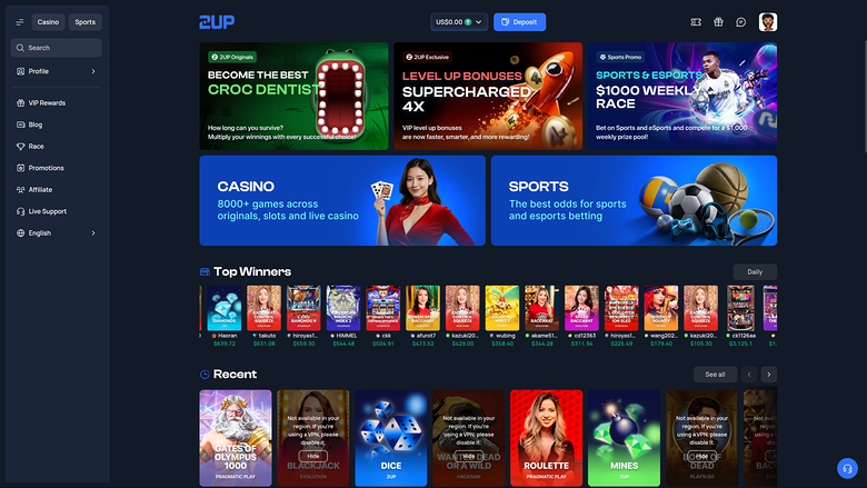 2up Casino — Homepage