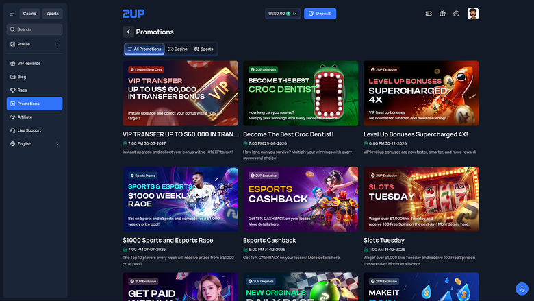2up Casino — Promotions page