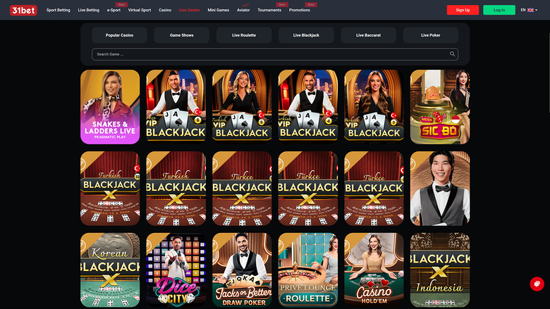 31Bet Casino — Live dealer lobby