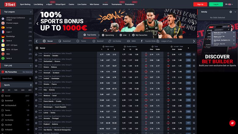 31Bet Casino — Sportsbook