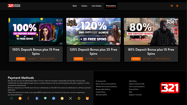 321Crypto Casino — Promotions page