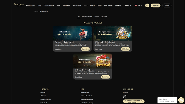 4Crowns Casino — Promotions page