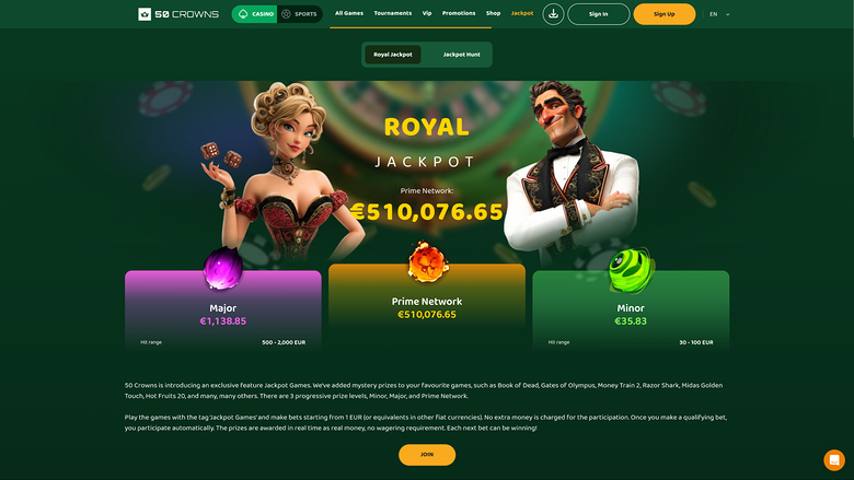 50Crowns Casino — Jackpot games