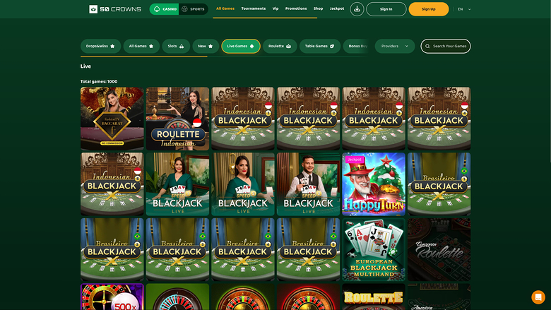 50Crowns Casino — Live dealer lobby