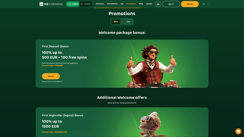 50Crowns Casino — Promotions page