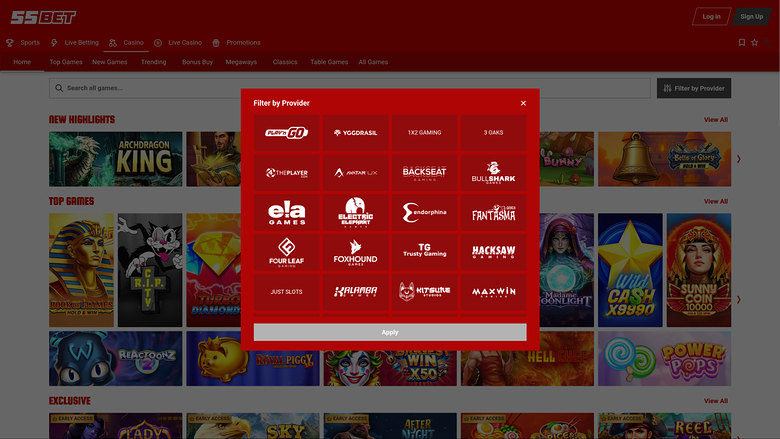 55Bet Casino — Games by studio