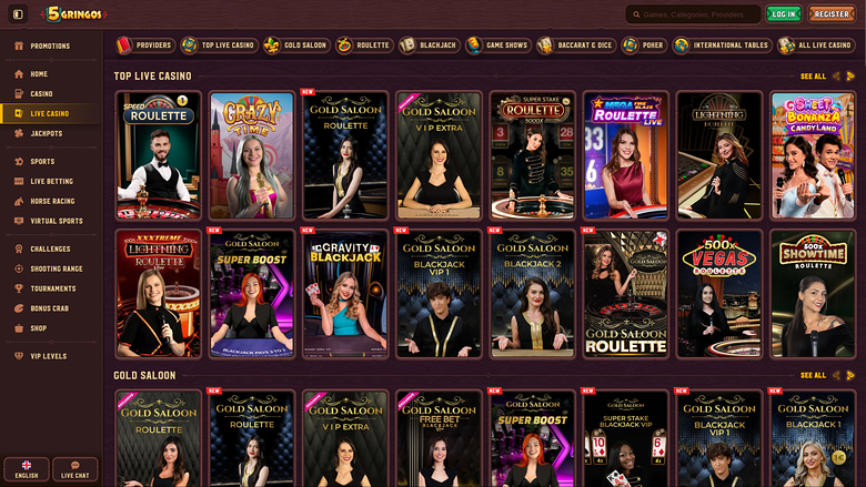 5Gringos Casino — Live dealer lobby