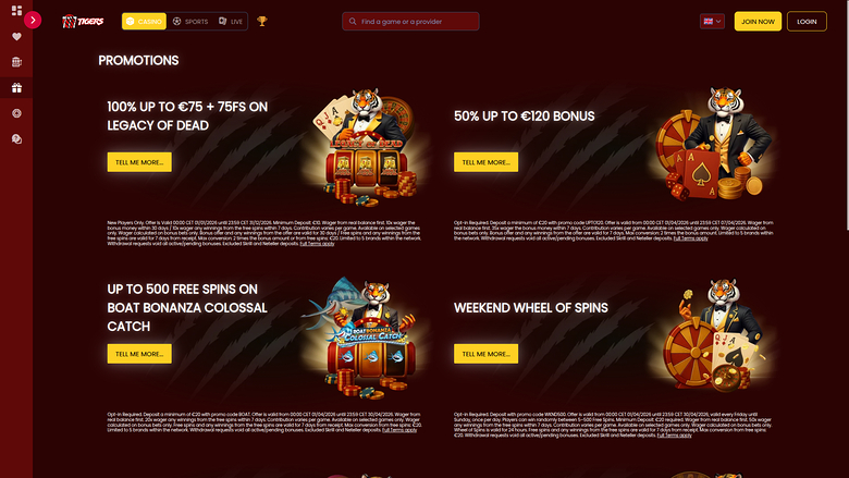 777Tigers — Promotions page