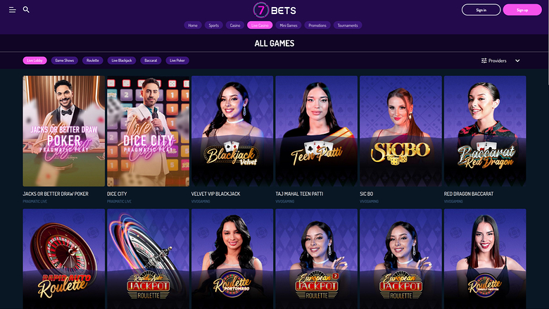 7Bets — Live dealer lobby