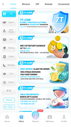 7T Casino — Promotions page on mobile