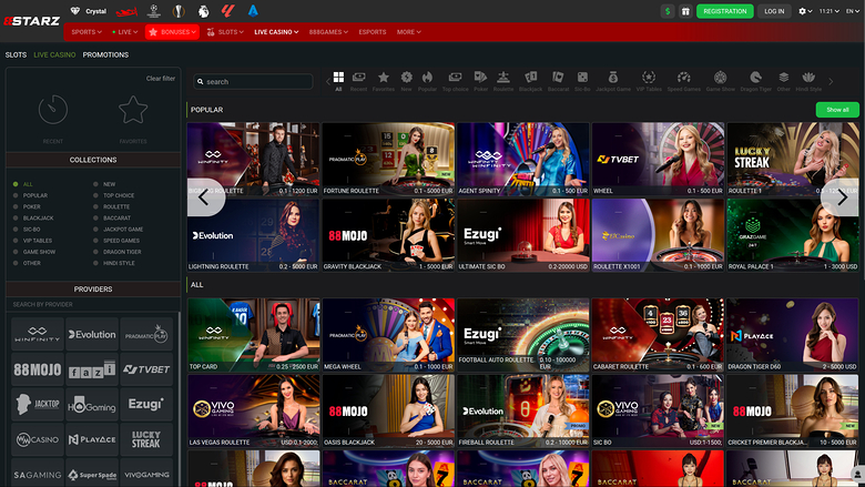 888STARZ Casino — Live dealer lobby