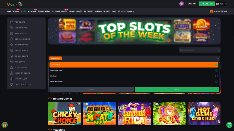 9winz Casino — Games by studio
