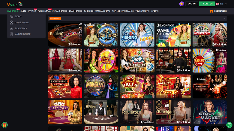 9winz Casino — Live dealer lobby